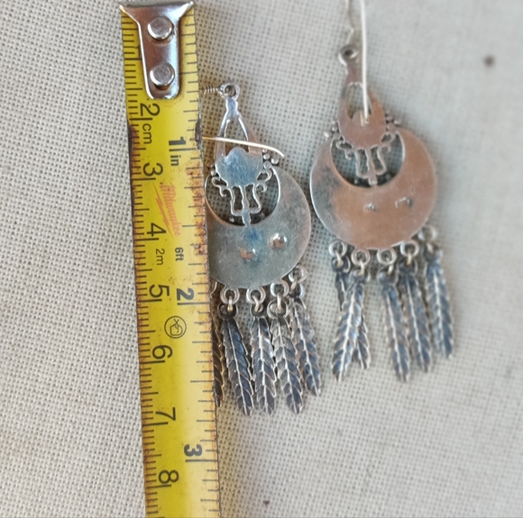 Vintage Sterling Zuni Native American  Turquoise Feather Earrings - Picture 5 of 7